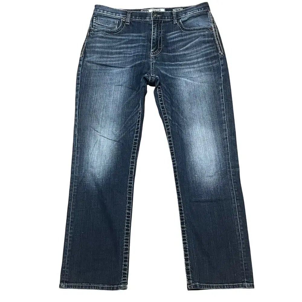 BKE Tyler Straight Leg Jeans 34x30 Y2K Performance Stretch Whisker Thick Stitch